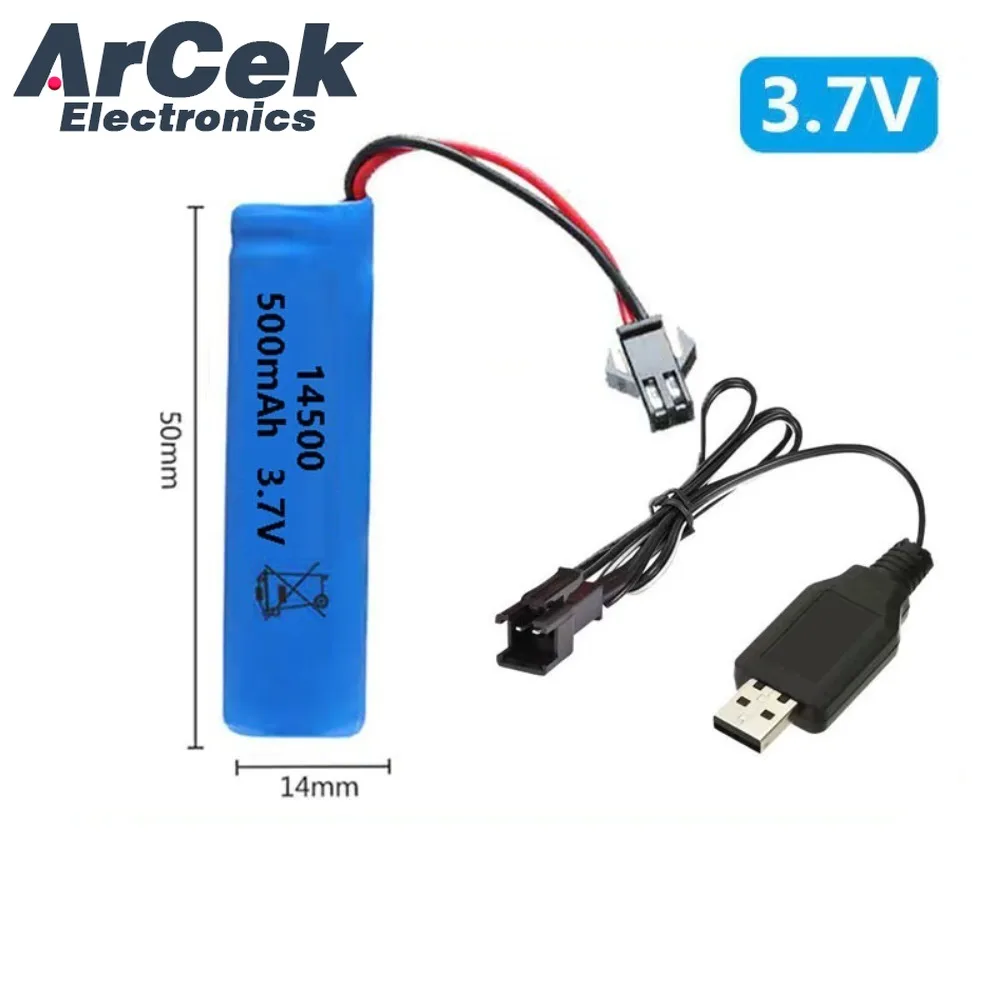 14500 Rechargeable Battery with SM Plug 3.7V 500mAh Lithium Battery USB-SM Charger for Toy Game Remote Controller