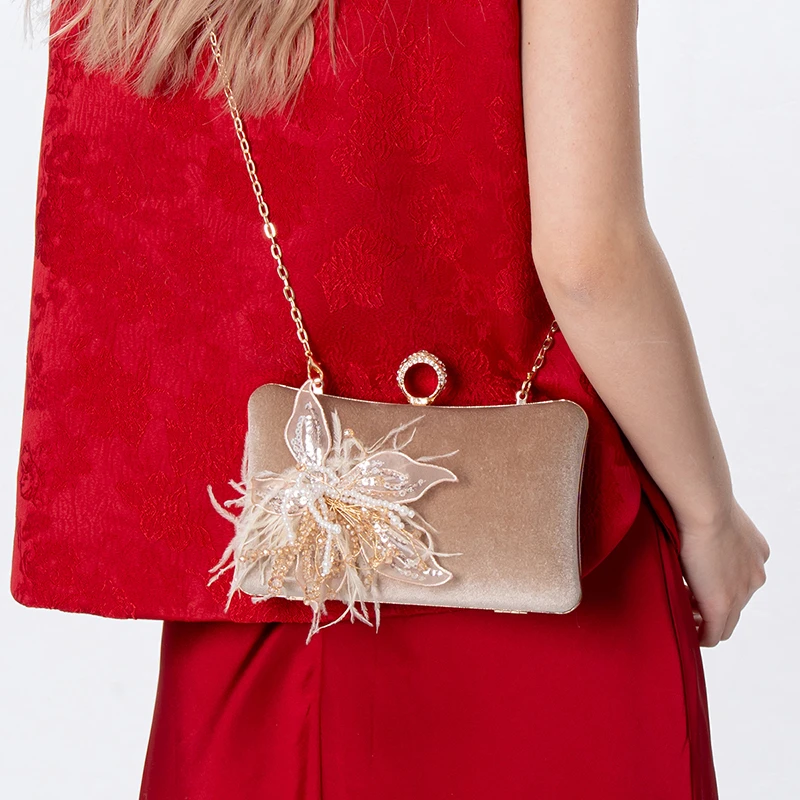 

Женская элегантная вечерняя сумочка, модная, из бархата цвета шампань, с жемчугом и пайетками, для банкетов, свиданий, танцевальных вечеринок, свадеб, 2026