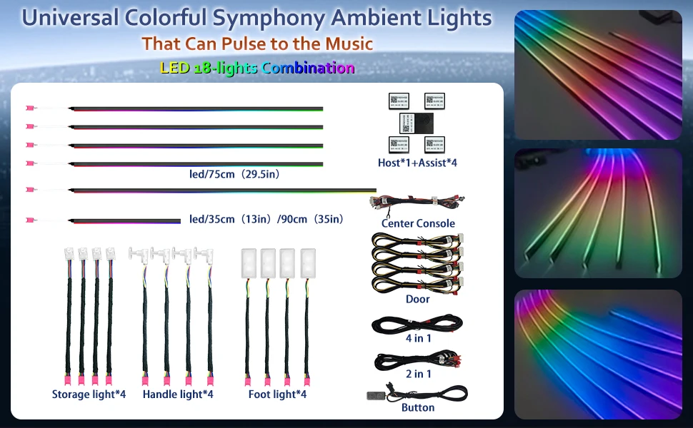 18-in-1 128 Farbige RGB-Symphonie Auto-Ambiente-Innenbeleuchtung Universelle Mehrfachmodi Dekorative Atmosphärenlichter App-Steuerung – Detail 10