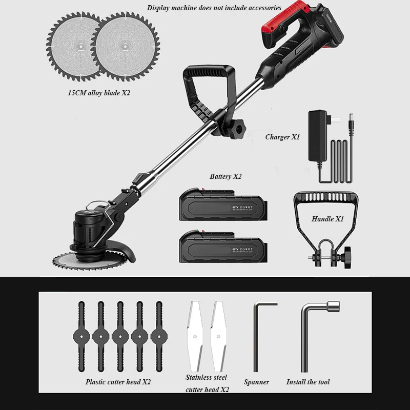 เครื่องตัดหญ้าไฟฟ้าไร้แปรงถ่านมอเตอร์ไฟฟ้าอเนกประสงค์แบบพกพาแบตเตอรี่ลิเธียมประสิทธิภาพสูง