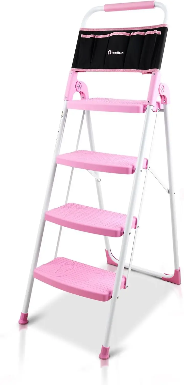 4 steps with add-on kit, 500 lb foldable step stool, wide non-slip pedals for easy grip, light weight