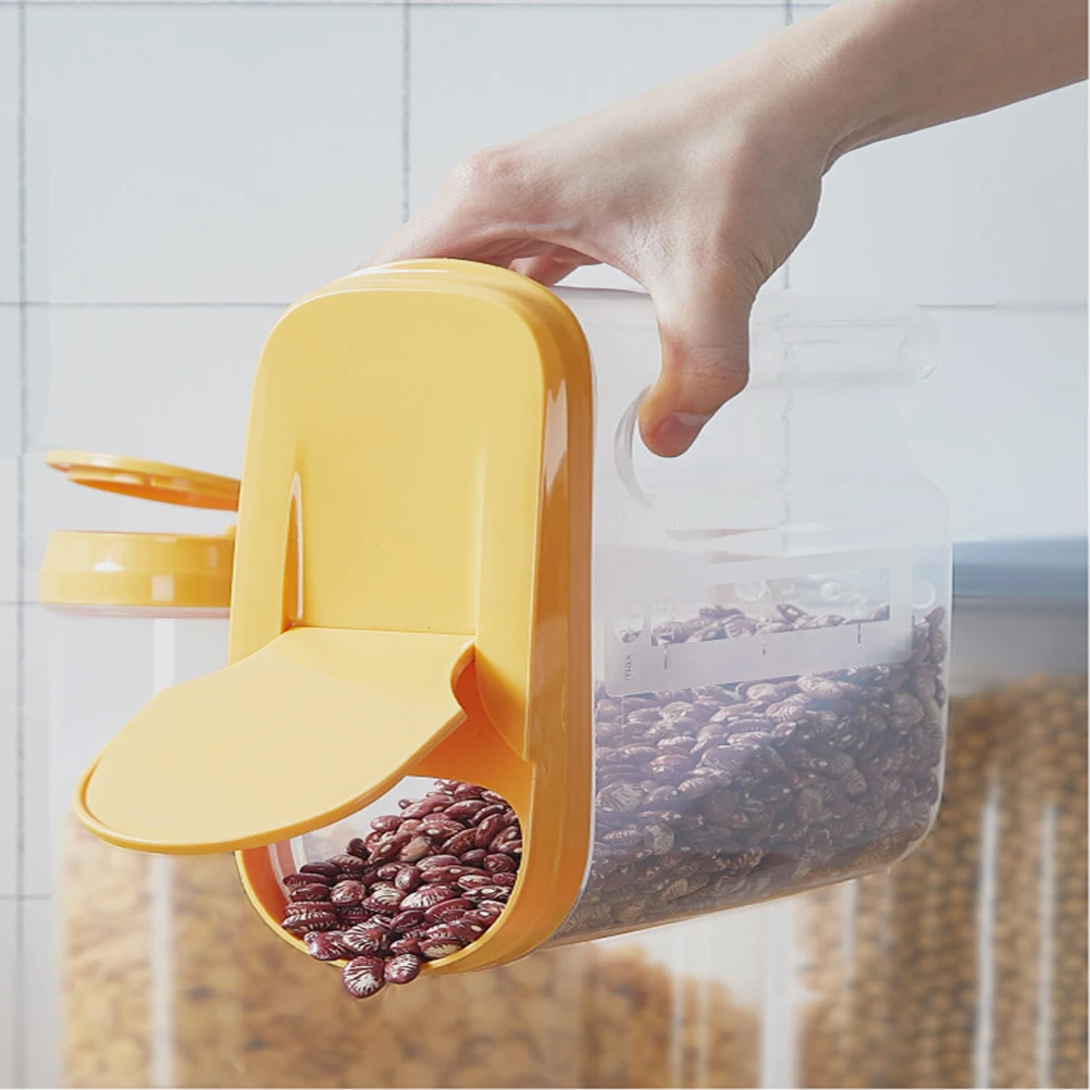 

2.5L Plastic Grain Box Airtight Food Storage Containers For Kitchen Organization Sealed Canisters Yellow