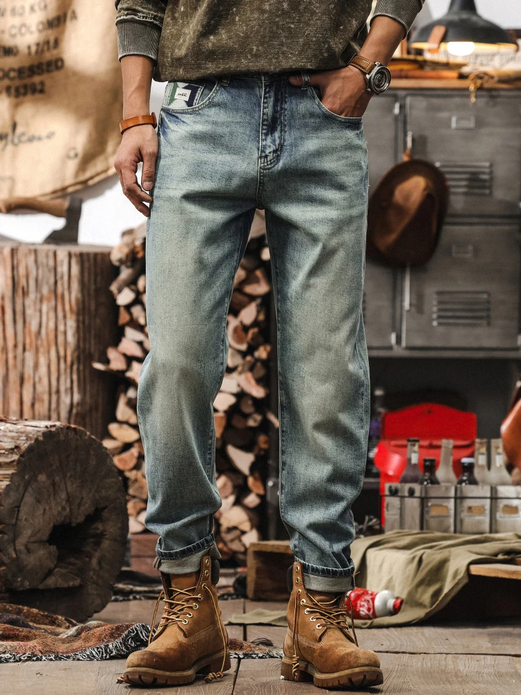 

American Retro Washed Straight Leg Jeans Men's Trendy Loose Casual Pants Spring New Style Youthful Cotton Polyester Blend