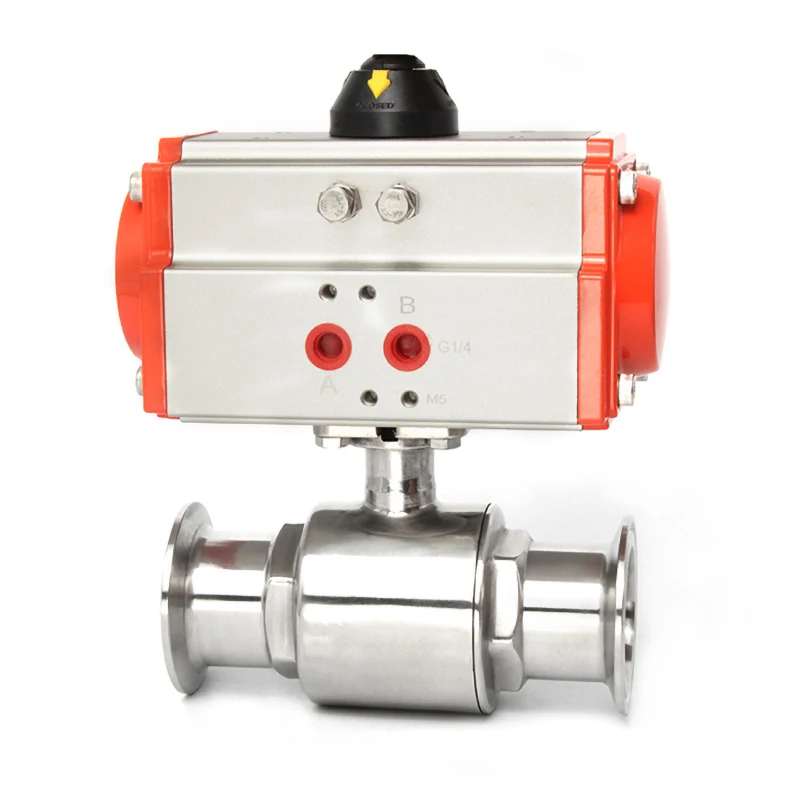 76mm 304 Stainless Steel Sanitary Ball Valve Clamp Ferrule Type Quick Install Ball Valves With Double Acting Cylinder