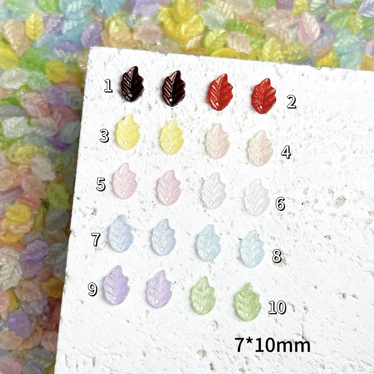 단색 리얼리스틱 발광 잎 네일 참 3D 미세 반짝이 레진 구멍 뚫린 잎 네일 아트 장식 DIY 팔찌 네일