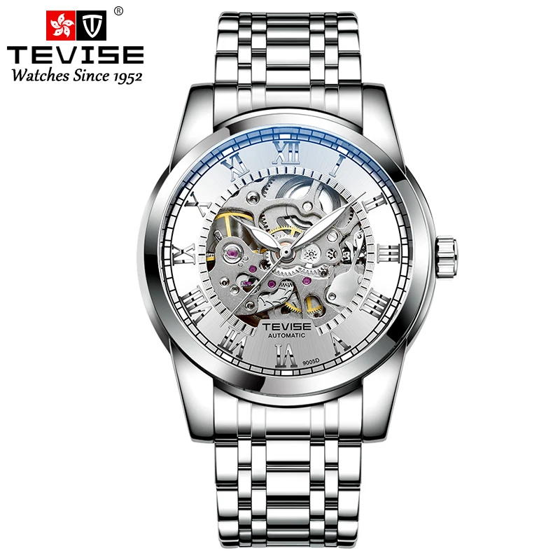 T9005D TEVISE Waterproof Tungsten Steel Watch Men\'s Fully Automatic Business Minimalist Mechanical Watch Men\'s Minimalist Glow
