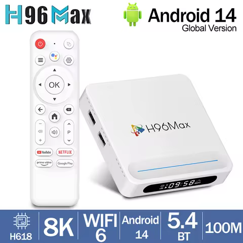 H96 MAX H618 PLUS Android 14 Smart TV Box Wifi6 BT Remote Control 8K Quad Core Voice Assistant Media Player Set Top TV Box