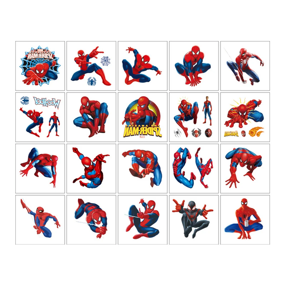 20 قطعة ديزني أنيمي الرجل العنكبوت لصاقات وشم الكرتون بطل السوبر المؤقتة مقاوم للماء الوشم الشارات لعبة طفل حفلة عيد ميلاد هدية
