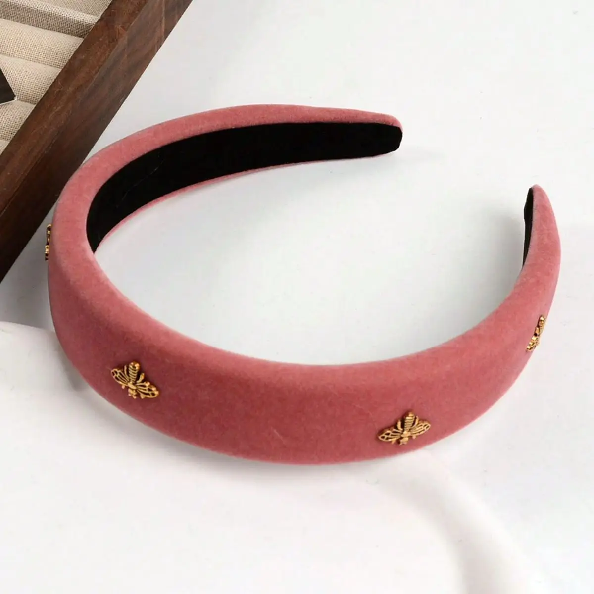 Little Bee Black Velvet Headband for Women, Autumn and Winter, High-End Feel, High Cranial Pressure Headband, Face Washing Headband, Headwear, Hair Accessory - view 2
