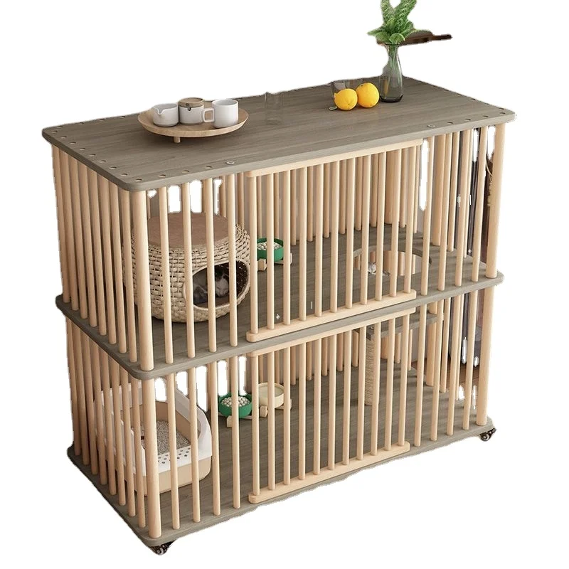 Elegant and Practical Real Wood Cat Cage with Ample Room for Breeding and Play Cat Accessories