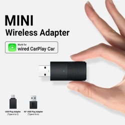 2024 Mini Wireless CarPlay Adapter Car Play Dongle Bluetooth WiFi Fast Connect Plug and Play for OEM Wired CarPlay Car New