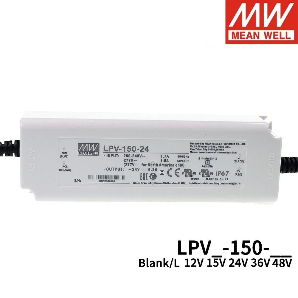 Taiwan MEAN WELL LPV-150-12 LPV-150-24 LPV-150-36 LPV-150-48 LPVL-150-24 Constant voltage IP67 waterproof Switching power supply