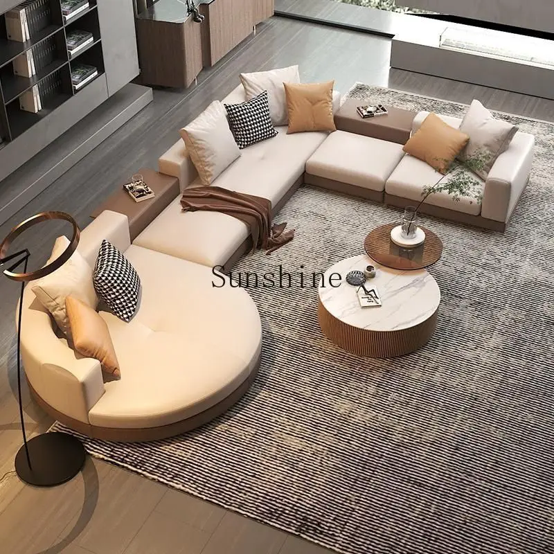 

Italian minimalist light luxury living room large flat-floor villa arc special-shaped sofa