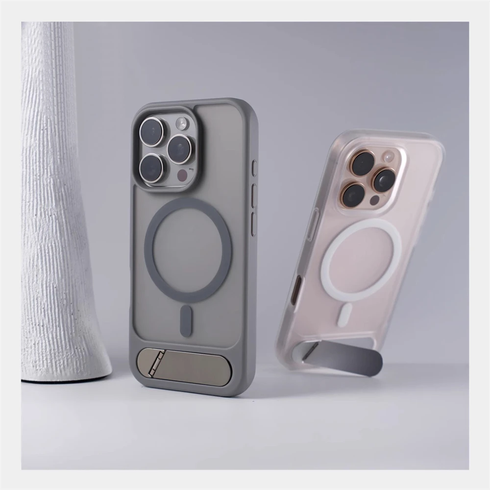 Unsichtbarer Metallständer Magnetische Stoßfängerhülle für iPhone 18 17 16 Pro Max 15 14 13 Pro für MagSafe Kabelloses Laden Stoßfeste Abdeckung – Detail 1