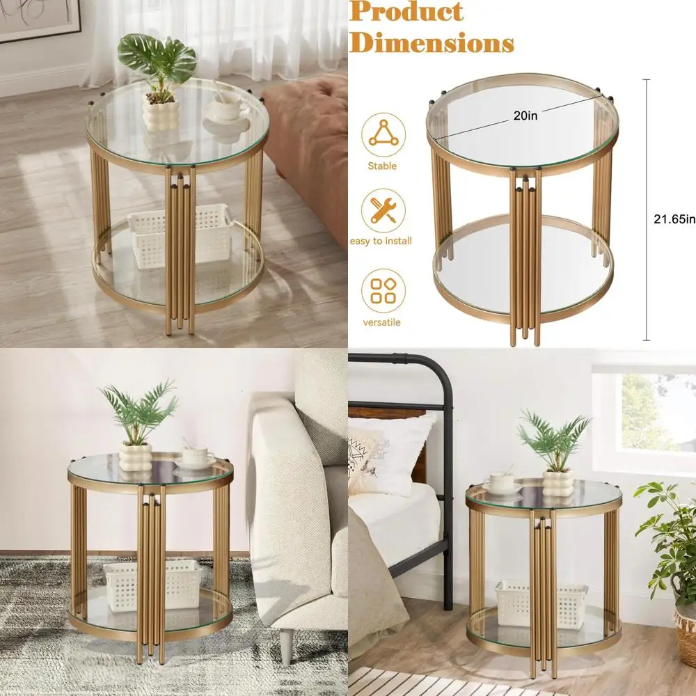 

Стильный двухуровневый стеклянный журнальный столик для небольших помещений, акцентный столик в металлическом каркасе, подходящий для гостиной и спальни