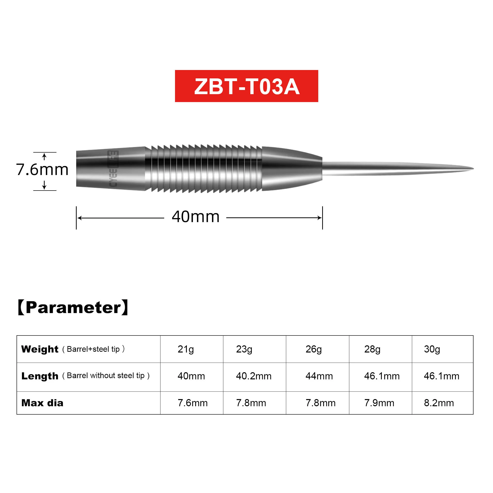 CyeeLife 21 23g 26 28 30 Gram Tungsten 90% Steel Dart Barrels 3pcs For Metal tip Dartboard No Accessories