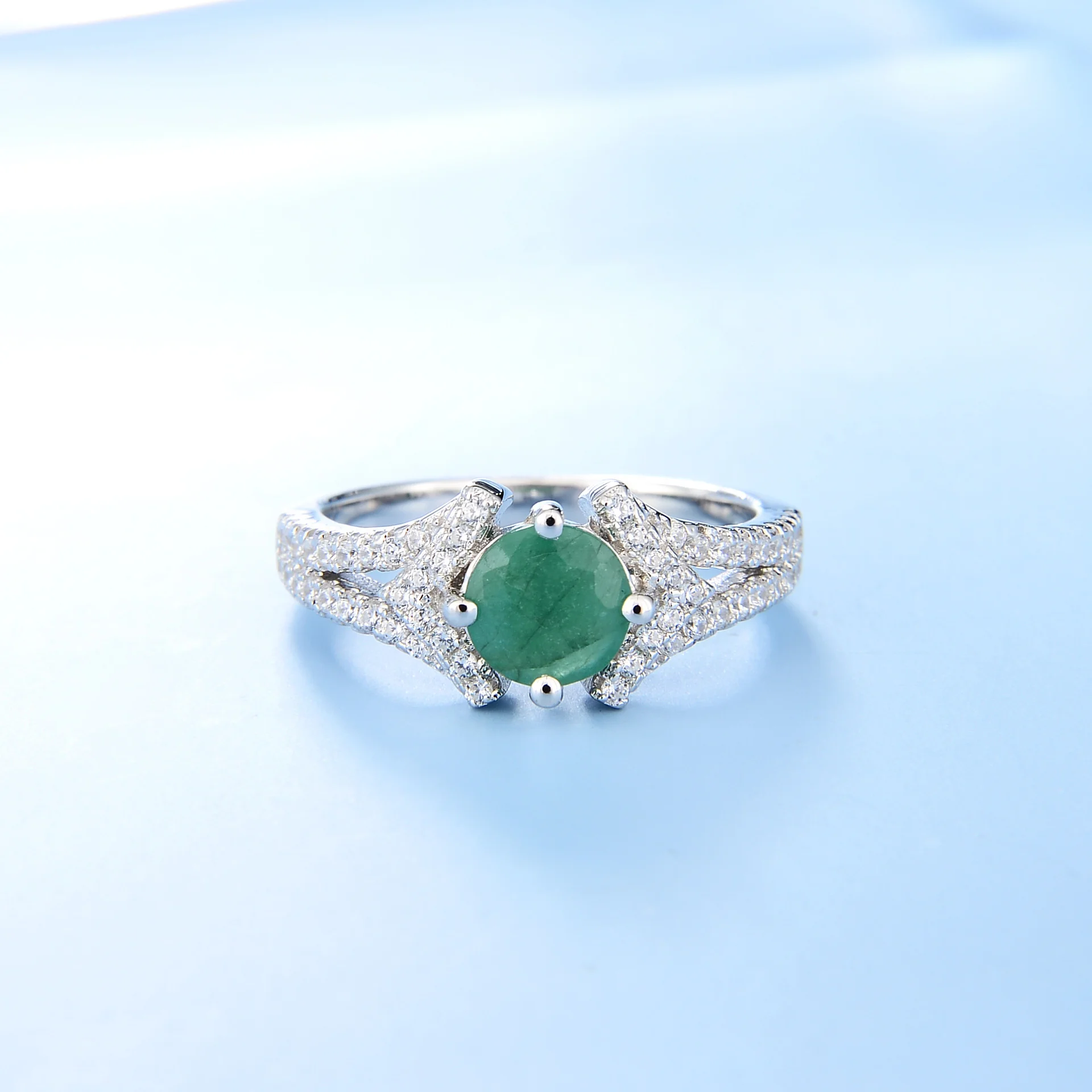 

Luxury brand genuine real jewels Straight Color Natural Stone Female Set with s925 Silver Emerald Ring high quality