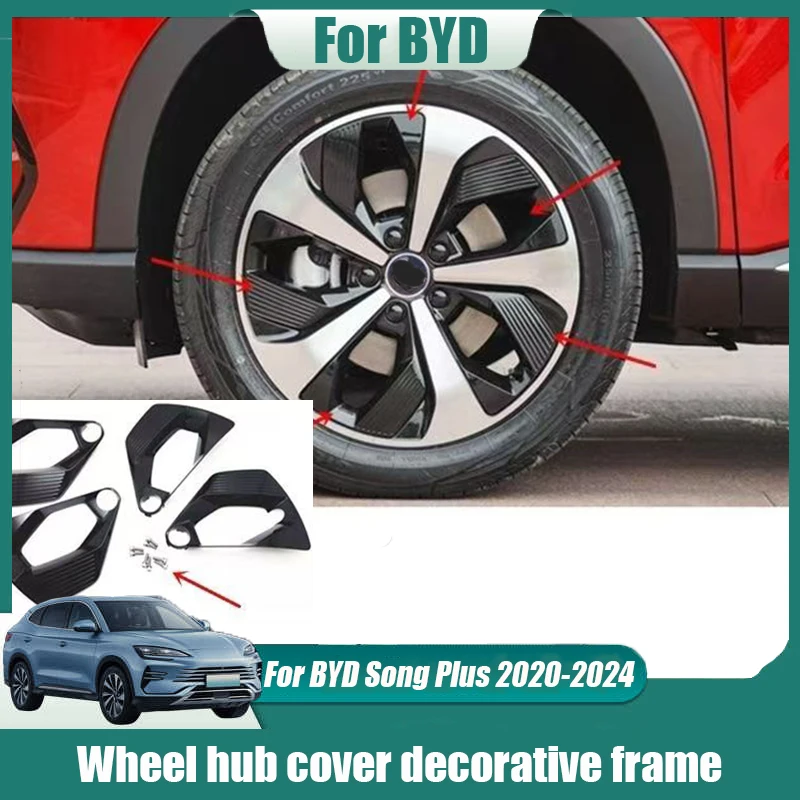 Para BYD Song Plus 2020 2024 aleación de aluminio cubierta de cubo de rueda negro brillante marco decorativo modificación exterior automotriz