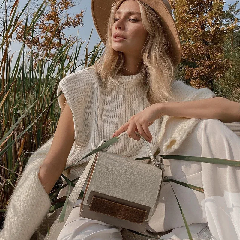 2023 Winter Basic Knitted Vest Turtle Neck Short Sleeve Solid Color Plain Shoulder Pads Elegant Sweater for Women Korean Fashion