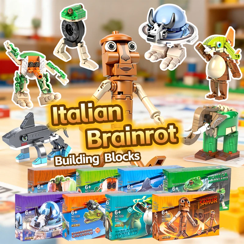 Tung Tung Sahur ‌   Jouet de bloc de figurine Tralalero Tralala ‌   LiriLi Larlla ‌   Figurines d'animaux cerveau italien, blocs de construction, cadeau