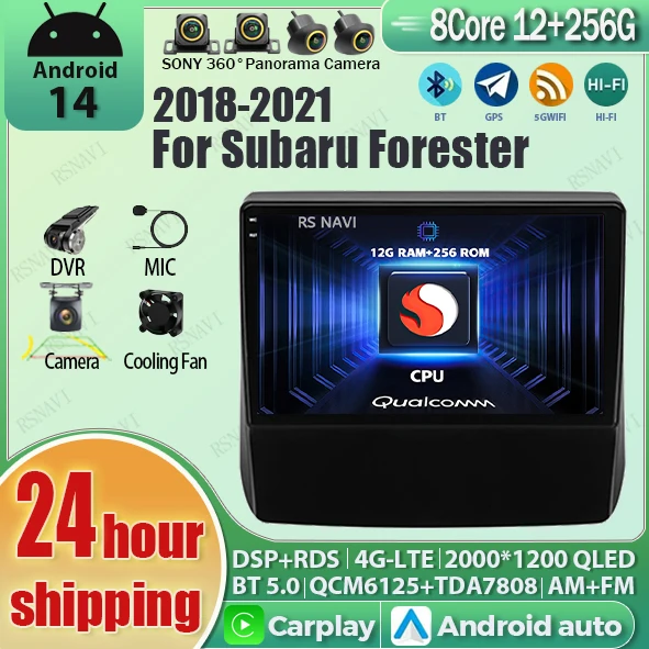 

Android 14 Carplay Car Radio For Subaru Forester 5 2018 - 2021 Navigation Multimedia GPS Player Stereo WiFi+4G video 360 Camera