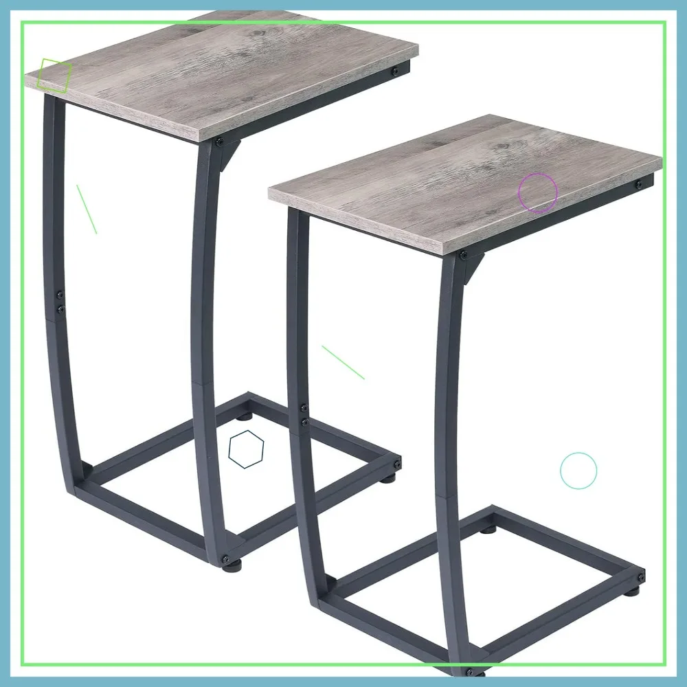 Curved Leg C-Shaped End Table Set of 2, Slide Under Sofa Side Table for Living Room Bedroom