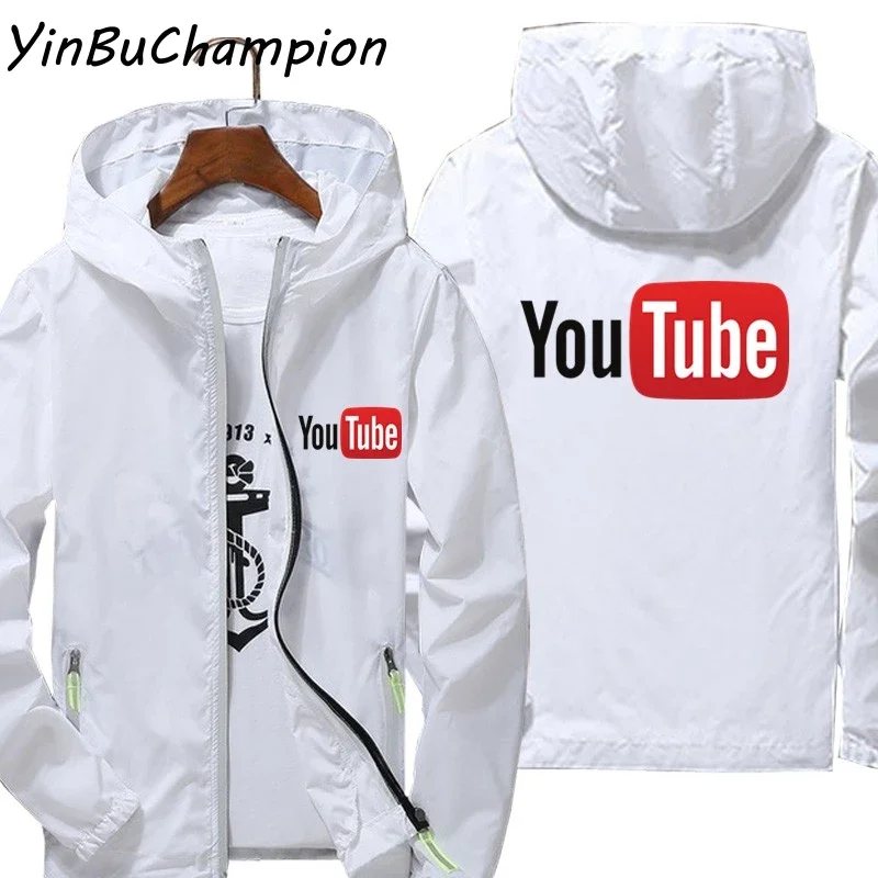 Youtube Men's Coat Thin Sunscreen Skin Zipper Hooded Windbreaker Sports Pilot Jacket t shirt Ultra Light Cycling Plus Size Parka