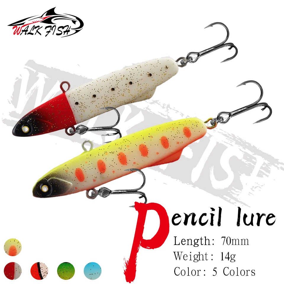 WALK FISH 1 Stück 70 mm 14 g Eisfischköder, Vib-Köder, untergetaucht, weitreichend, gegossen, bionischer Kunstköder, drei Haken, weich, mit Blei beschichtet