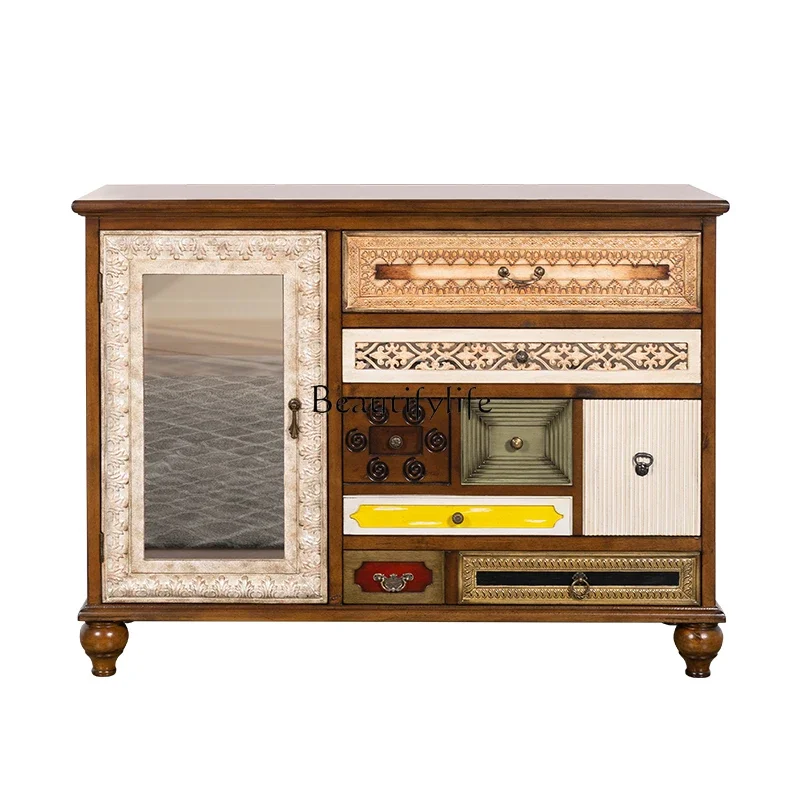 

FG10Retro Living Room Solid Wood Decoration Entrance Cabinet Wall Small Apartment Partition Locker