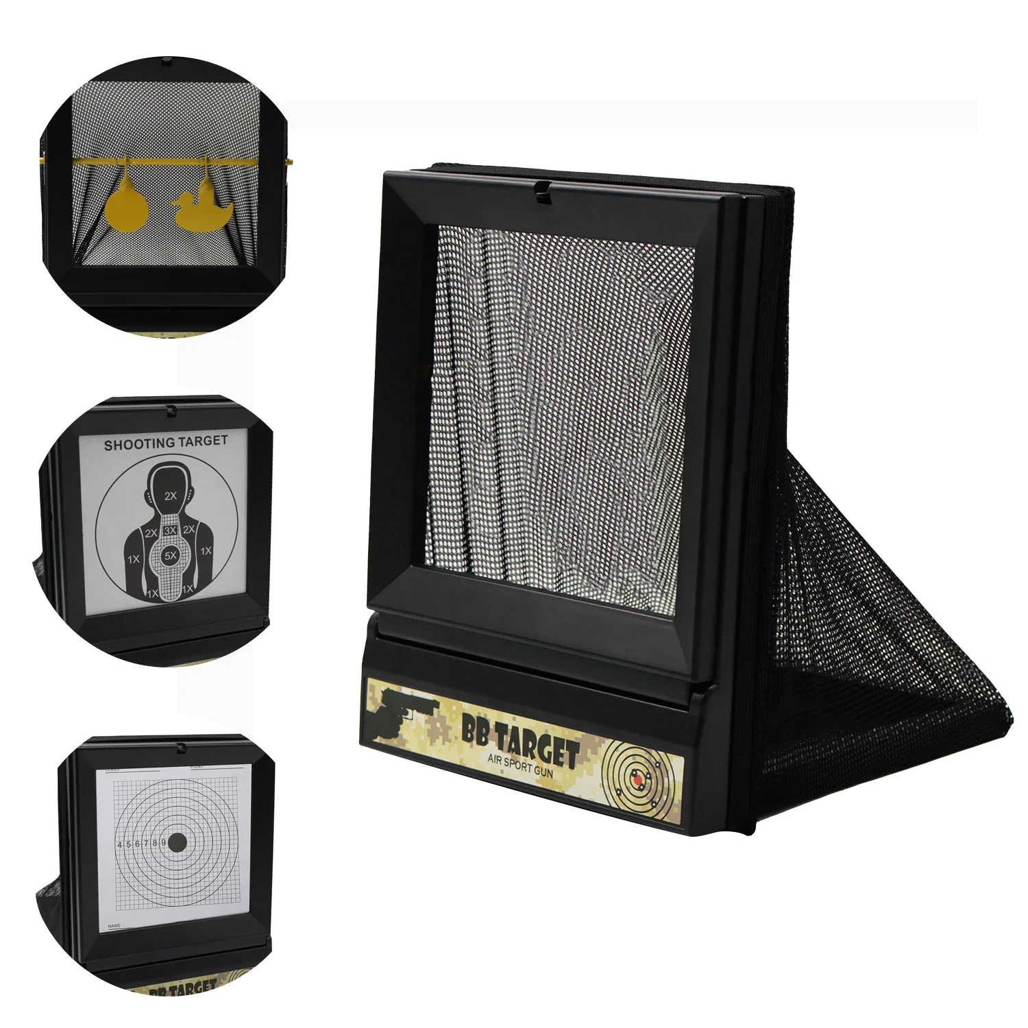 

Multifunctional Shooting Practice Net Bag Target Box Slingshot Shooting Mud Ball Storage Target Box With Yellow Metal Target