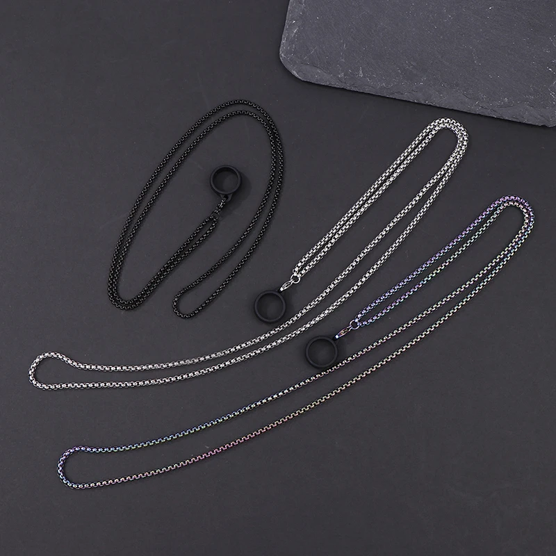 Anti-Lost Pen Lanyard Anti-drop Portable Metal Chain Necklace Lanyard Metal Lanyard Sling Snake Bone Chain With Rubble Ring