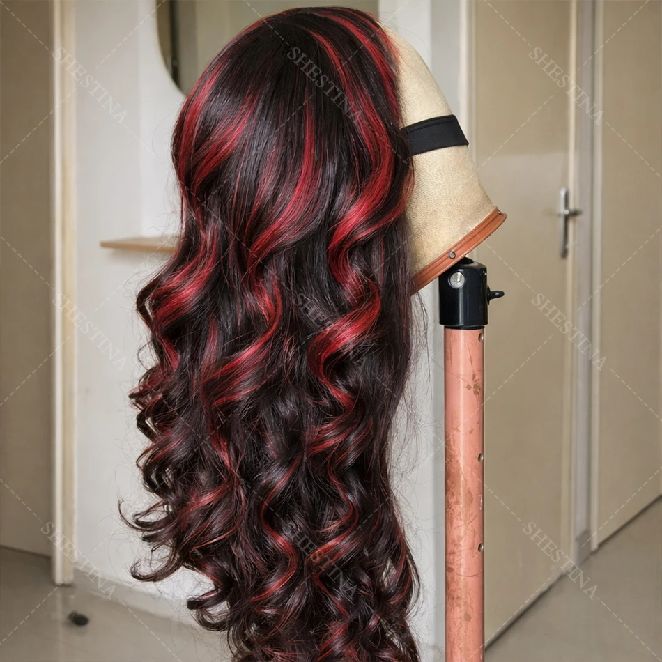 

Парик из натуральных бразильских волос 1B/99J с эффектом омбре, черный с красным, 13x4, с волнистыми прядями, на кружевной основе, без клея, 5x5, цвет бургунди