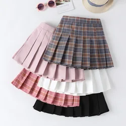 2023 Summer Girls Pleated Skirt Fashion All-Purpose Style Short Dress Children's College Style Casual All-Match Plaid Miniskirts