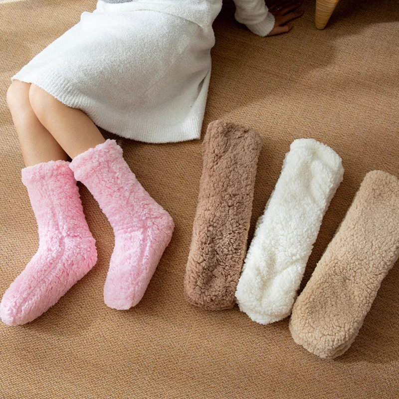 Thickened Winter Fuzzy Socks Women Warm Home Slipper Solid Color Socks Girl Cute Christmas Gift Female Funny Sleep Floor Socks