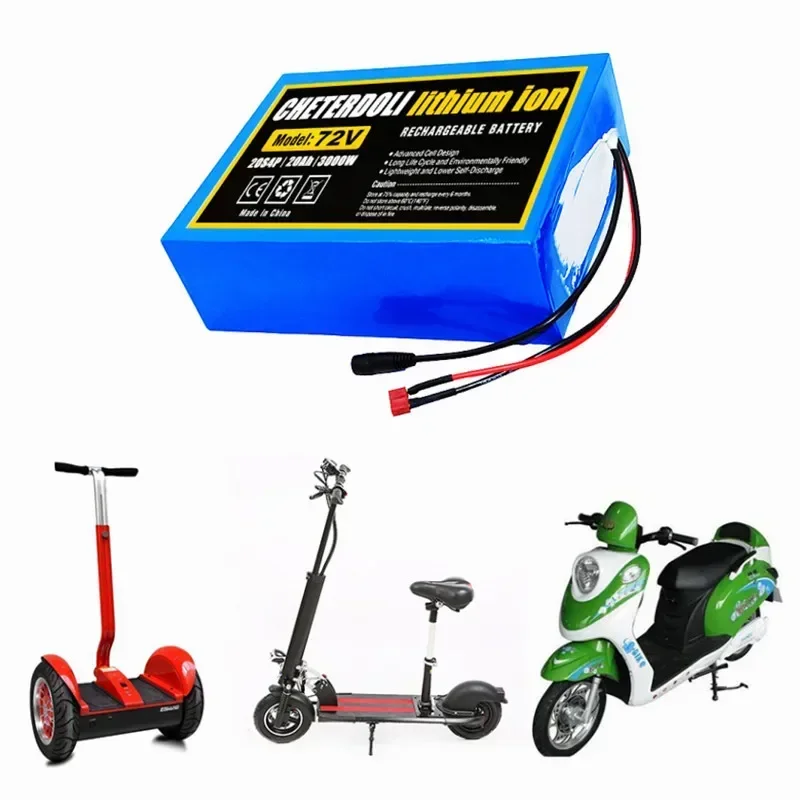 Paquete de batería de litio 21700 para bicicleta eléctrica, Scooter y motocicleta con BMS y batería de alta potencia de 3000W, cargador 3A, 72V, 20Ah