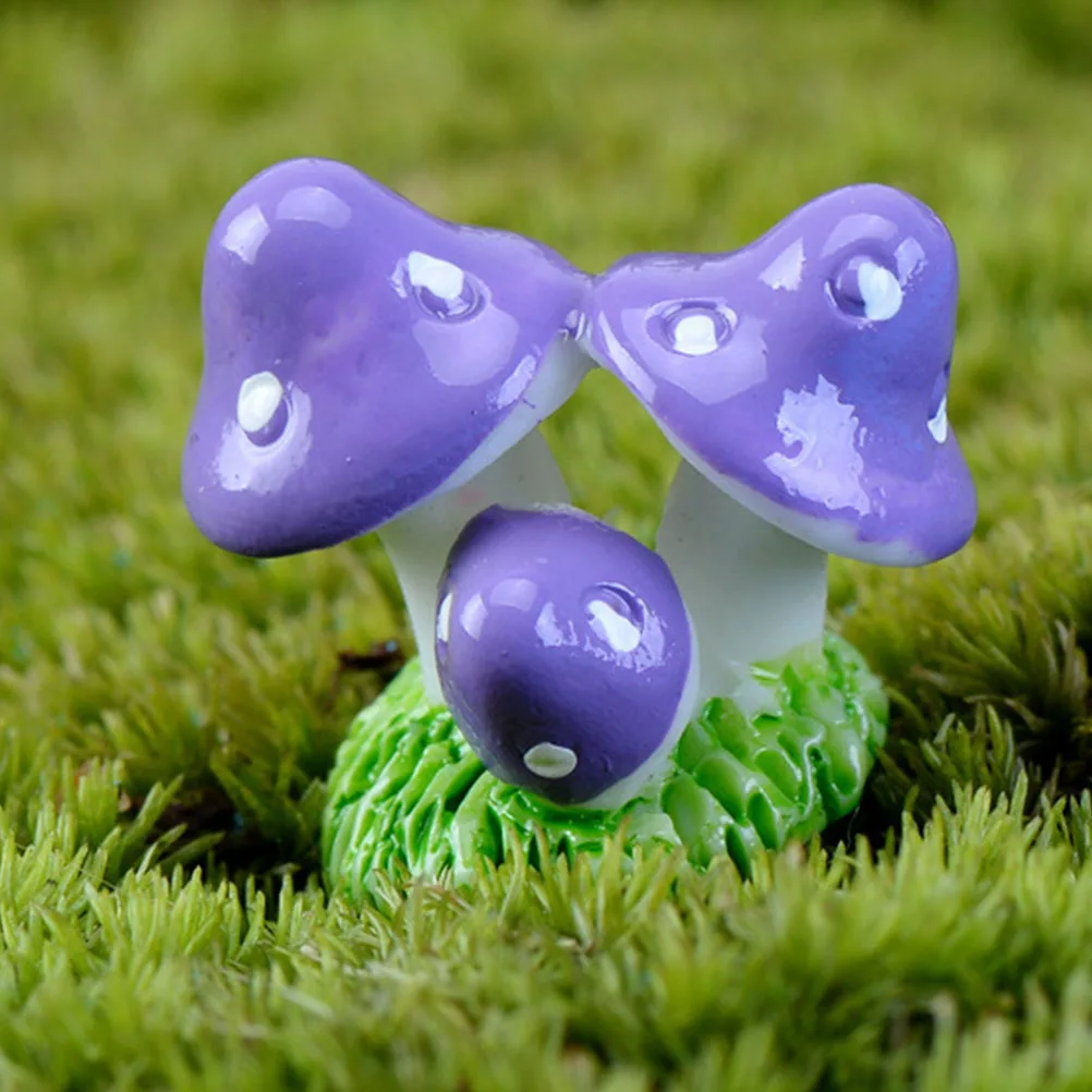 

20pcs Miniature Mushroom Ornaments Purple Resin Crafts for Home Desktop Garden Bonsai Decorations Tiny Mushrooms Statue