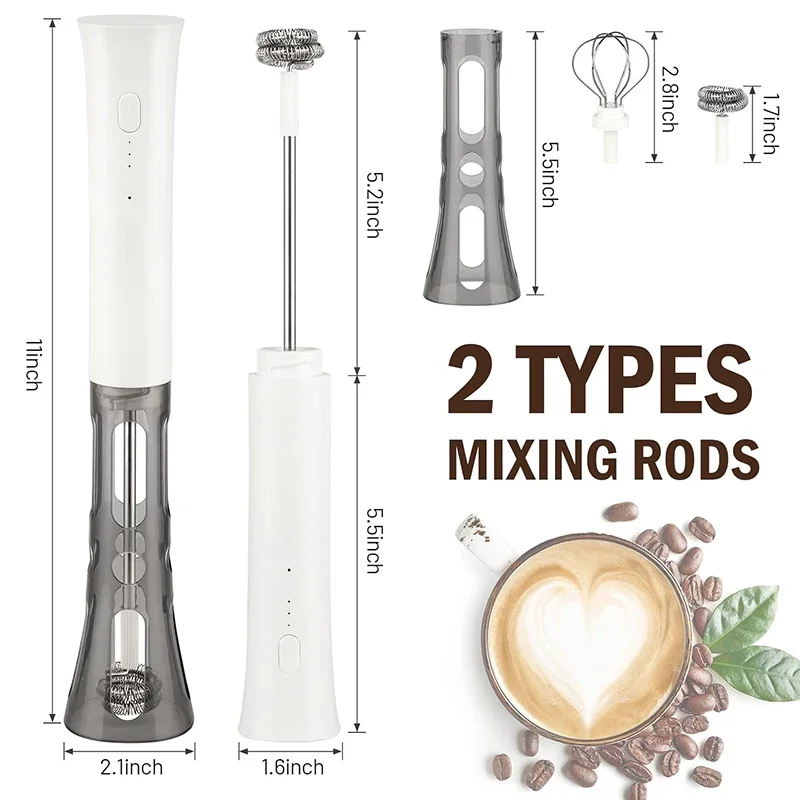 Milk Frother Handheld with 2 Heads Coffee Electric Whisk Drink Foam Mixer Mini Hand Stirrer with 3 Speeds Adjustable for Latte