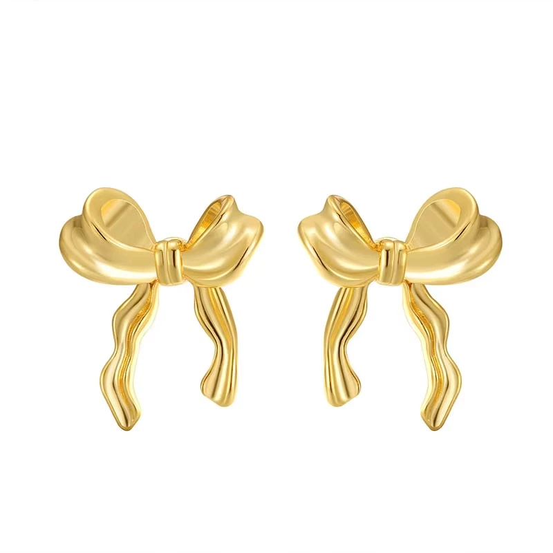 FTCY Vintage Metal Bowknot Earrings For Women Sweet Elegant Gold Color Women's Stud Earring Christmas Party Jewelry image 6