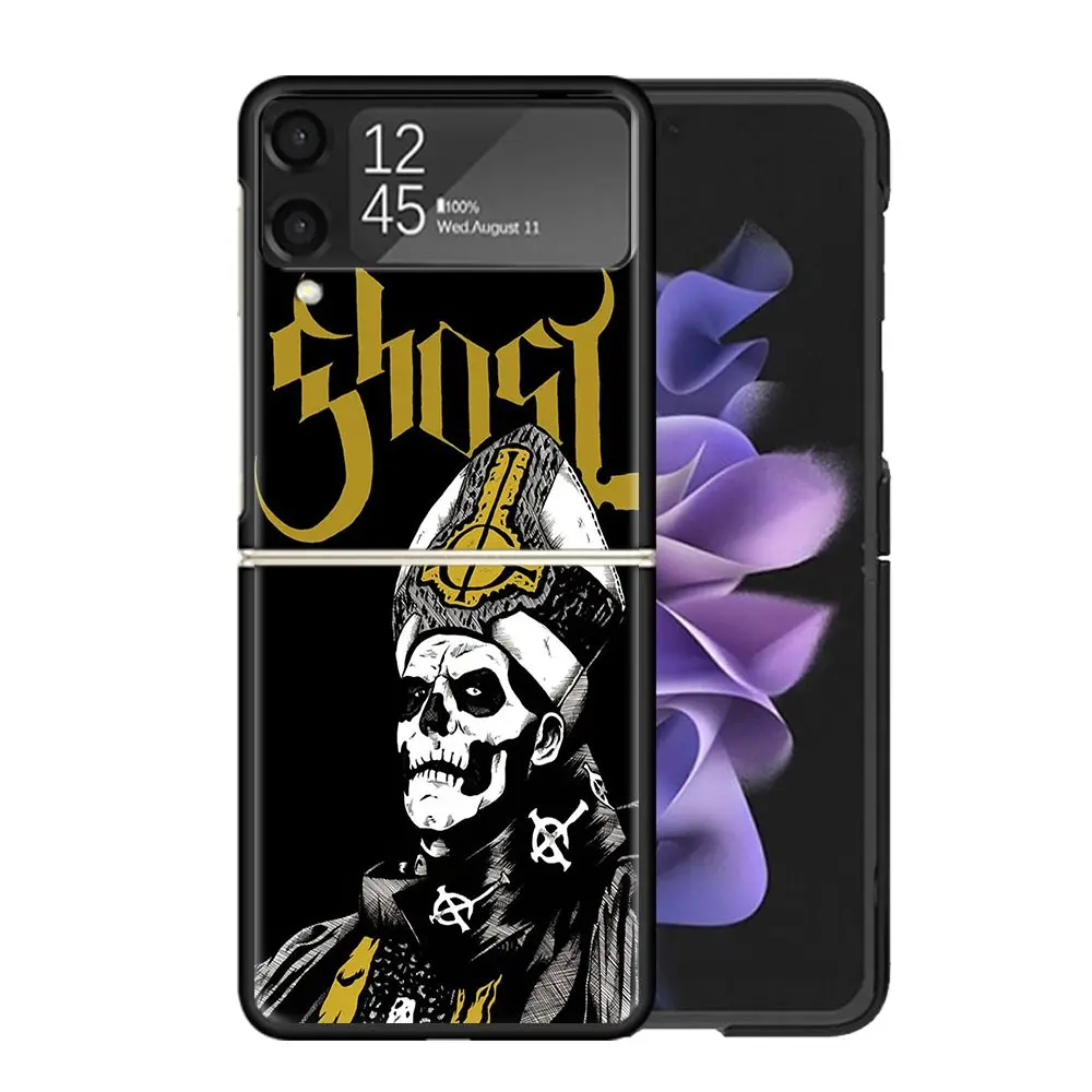 Ghost papa emérito claro caso de telefone para samsung z flip 5 4 3 galaxy zflip 6 5g à prova de choque capa dura impressão tpu pc coque