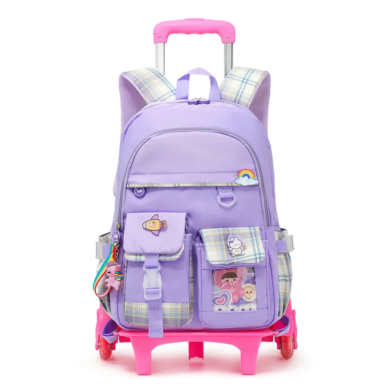 2023 Fashion children\'s trolley bag for teenagers Large capacity fresh wheel schoolbag Orthopedic school bags for girls mochila