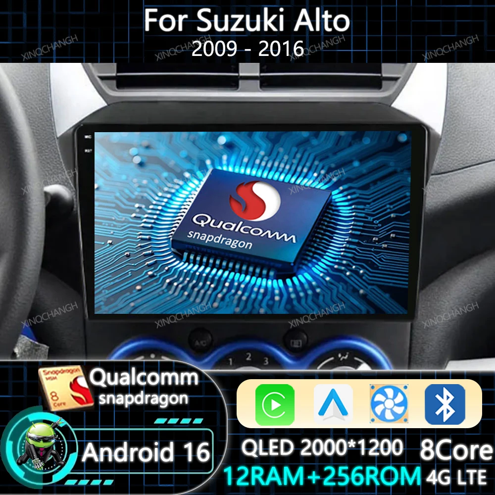 Android 16 Car Radio Carplay Auto For Suzuki Alto 2009 - 2016 Qualcomm 2DIN 4G WIFI Multimedia Video Player BT Navigation QLED