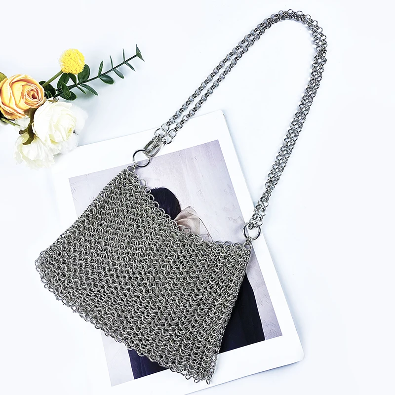 Metallic shiny hand-woven sequins, tote bag, shopping bag, underarm cross-body bag