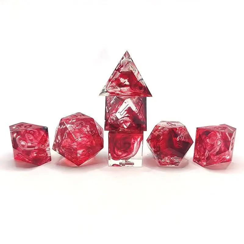 7 قطعة الراتنج الرمال المتحركة النرد مجموعة نرد الدم السائل D & D النردات ل الزنزانة والتنين TRPG RPG نرد متعدد السطوح D20 D6 الراتنج مكعب #4
