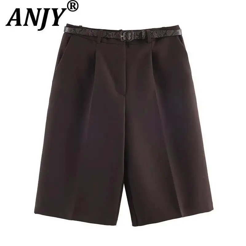 ANJY Summer New Women Elegant Fashion Casual Loose Versatile Solid Color Sashes Draped Shorts Dark Style Chic Fifth Pants A23741