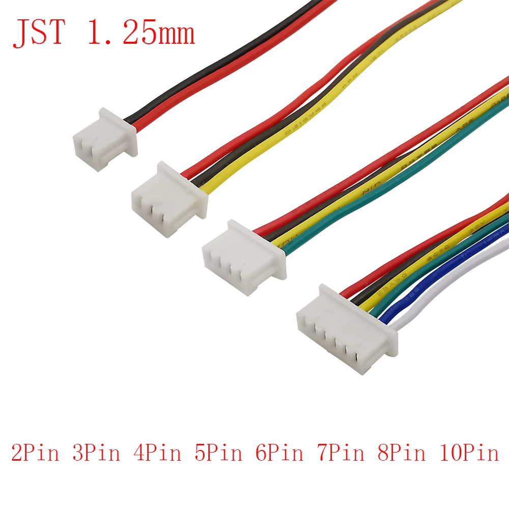 10Pcs/lot JST 1.25mm Pitch 2P/3P/4P/5P/6P/7P/8P/10Pin Female to Female / Double end DIY Wire Connector Cable Length 20CM