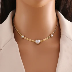 316L Stainless Steel New Fashion Fine Jewelry Set Love Heart Shaped Pearl Charm Chain Necklaces Bracelets Earrings For Women