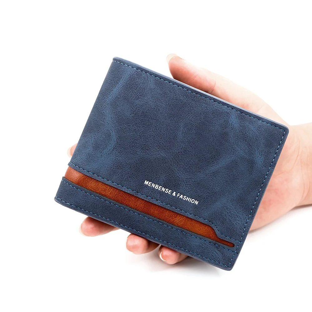 

European and American men's classic retro splicing color blocking practical versatile wallet horizontal short card bag