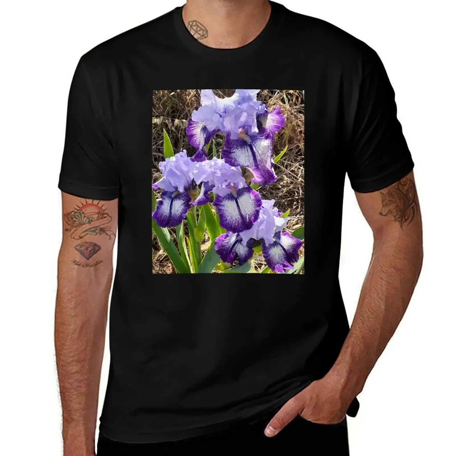 

Purple and White Iris Flower T-Shirt tops street wear fruit of the loom mens t shirts