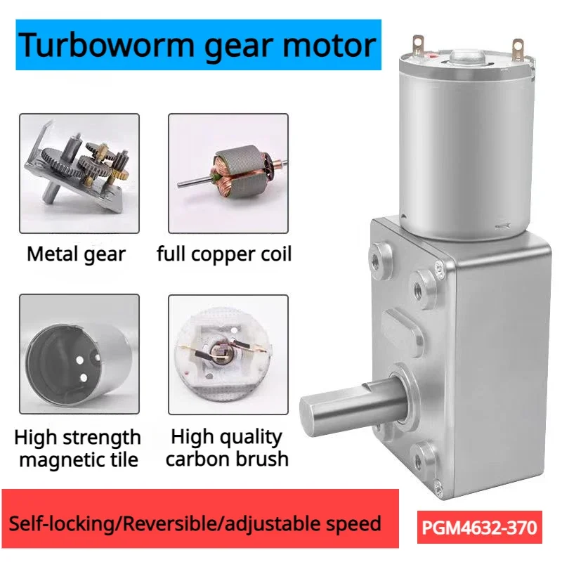 ZGY370 motoreduktor ślimakowy JGY370 4632 DC 6V 12V 24V odwracalny z przekładnią metalową z turbodoładowaniem reduktor przekładni o wysokim momencie obrotowym