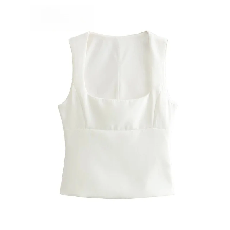 ASDS White Women Tanks Traf 2024 Summer Low Collar Sleeveless Zipper Side Slim Female Crop Top Short Vest Y2K Streetwear